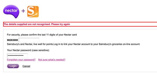 Nectar API dumb password rule screenshot